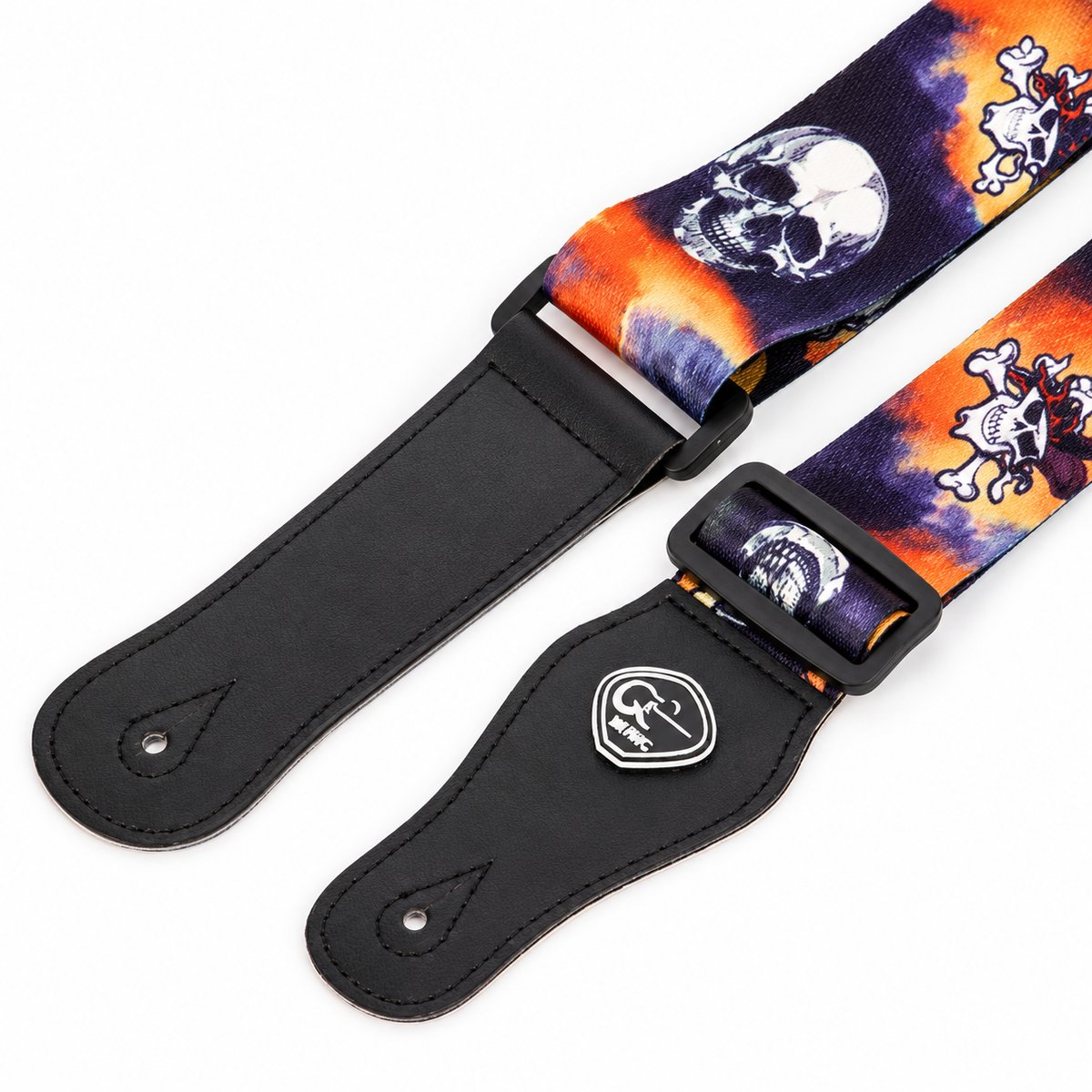 Embouts en simili cuir noir et boucle de réglage de la sangle guitare tête de mort Skull Inferno