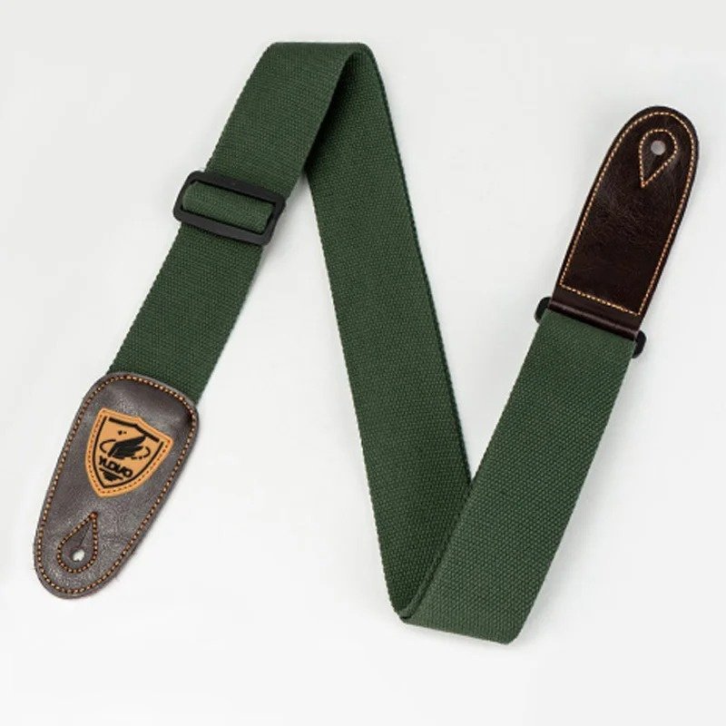 Sangle guitare en toile kaki et embouts en cuir brun Heritage