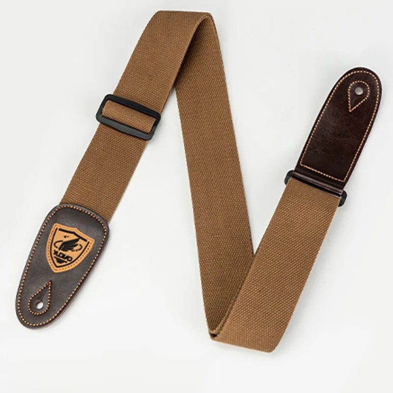 Sangle guitare en toile marron et embouts en cuir brun Heritage