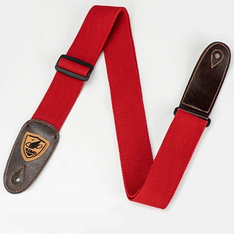 Sangle guitare en toile rouge et embouts en cuir brun Heritage