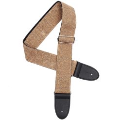 Sangle guitare vintage Paisley Sable beige à motif cachemire avec embouts en simili cuir noir
