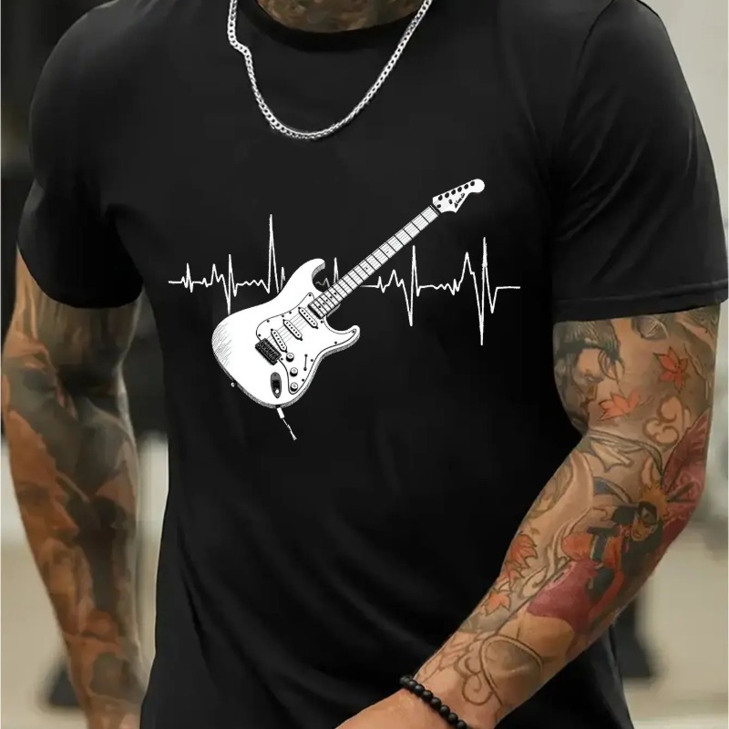 T-shirt Guitare Électrique Au Rythme des Cordes Couleur Noir